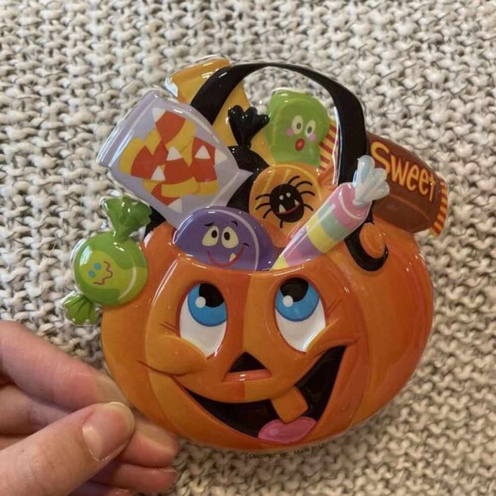 Vintage 3D‎ Candy Bucket Jackolantern Pail JOL Halloween Cake Topper Decor
